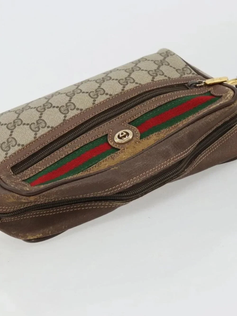 GUCCI GG Supreme Web Sherry Line Bag PVC Beige Gold 56 02 087 Auth BA12158